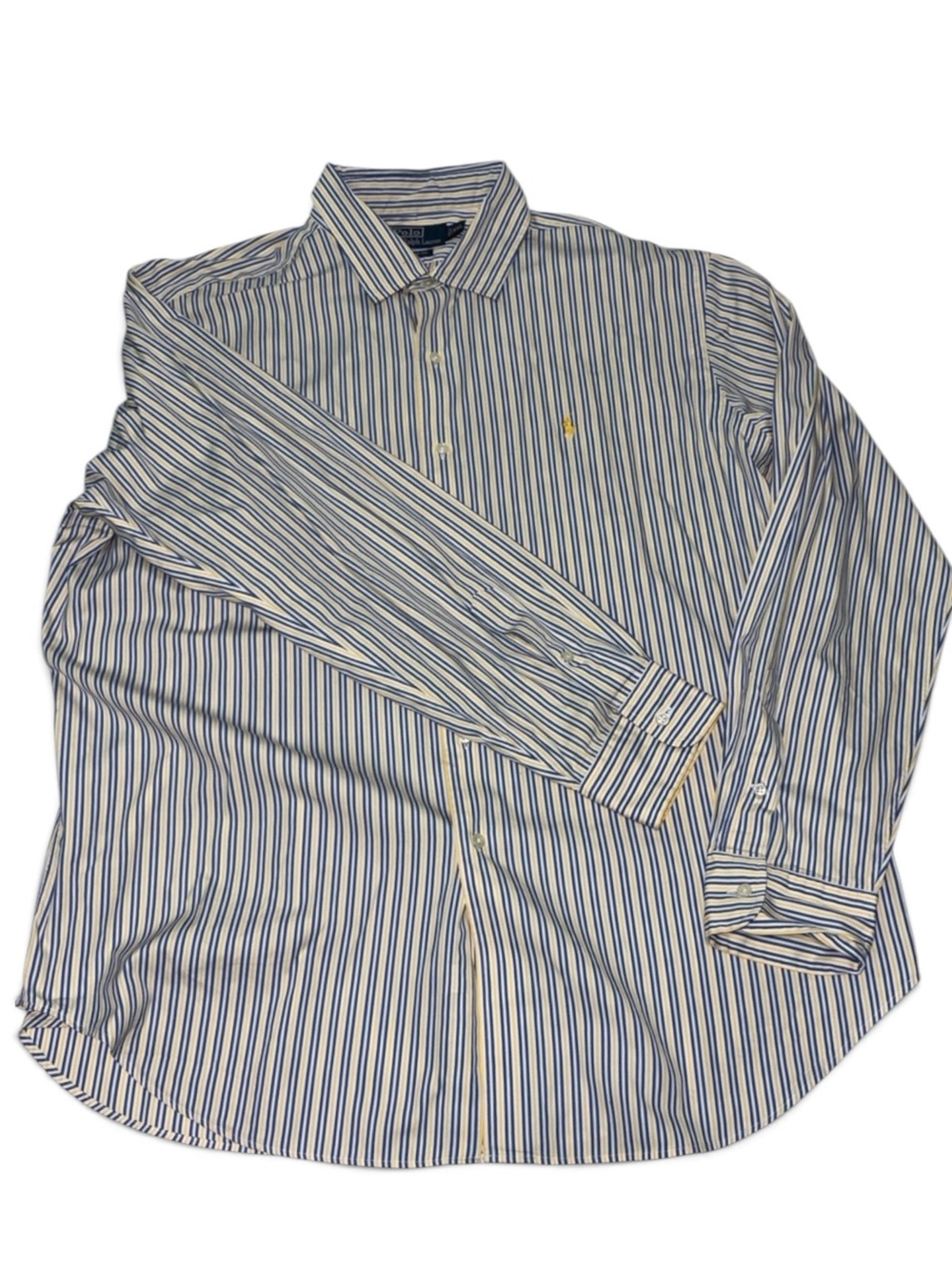 Polo by Ralph Lauren XXL Blue, Yellow &White Striped Classic Fit Button Up Shirt